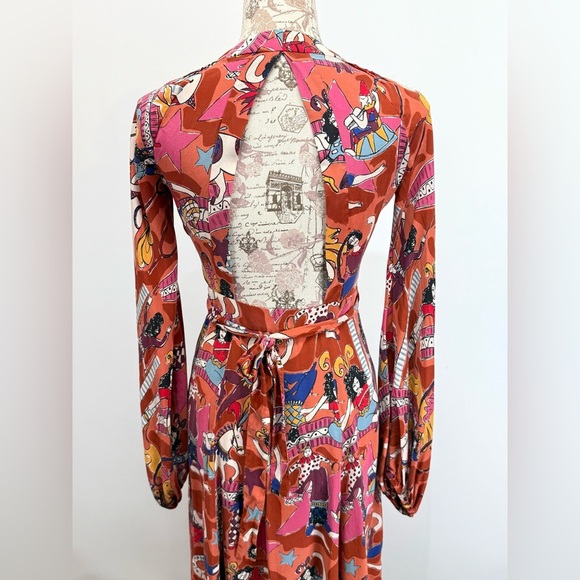 CLEMENTS RIBEIRO Vibrant Orange Red Sheath Dress with Bishop Sleeves size XS - Picture 7 of 13